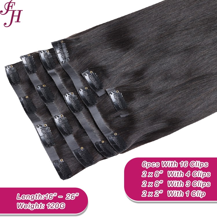 FH hair vensor wholesale normal natural black straight pu seamless clip ins human hair extension for women