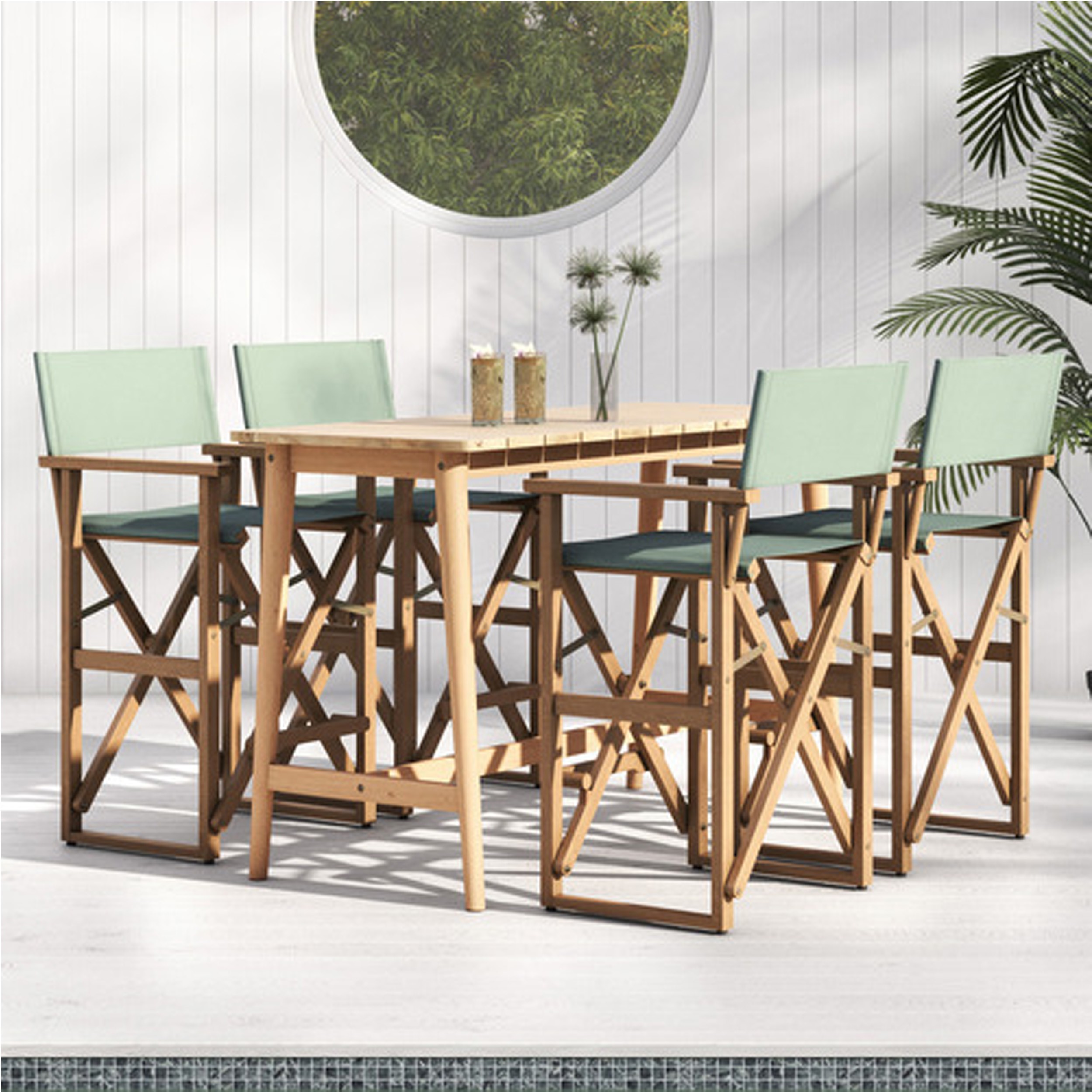 Set Dining Table Teak Wood And Polyester Seat Outdoor Furniture-Ikaran