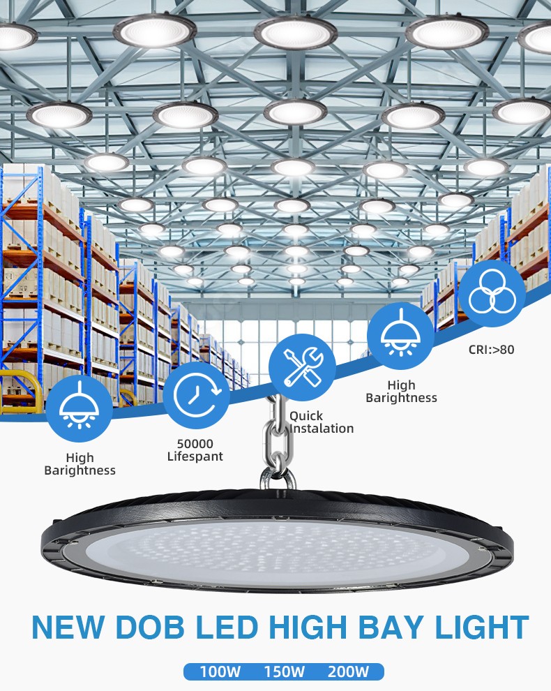 Ultra-thin Design DOB UFO LED High Bay Light 200w 150w 100w Ip65 Indoor Lighting Led Lamp Industrial Fixture Warehouse