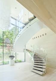luxury indoor tempered glass railing Rail Wood Tread spiral staircase for sale