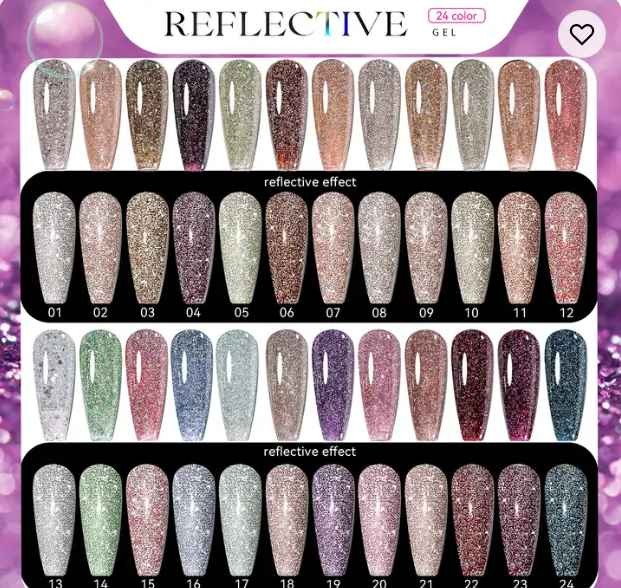 JTING New Design Unique 24colors reflective disco gel polish collection box OEM free custom nail gel supplies nail polish