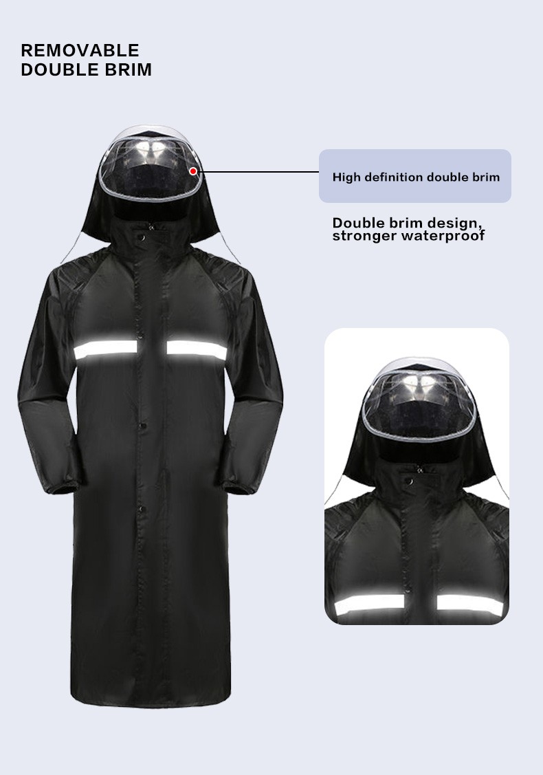Long oxford PVC fabric raincoat, outdoor waterproof raincoat for adults high quality hooded reflective