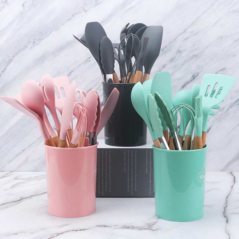 Frying Pan 10 Set Skillet Lid New Kitchen Double Silicon Spatula Non Stick Smirly Silicone Kitchen Utensils Set With Holder