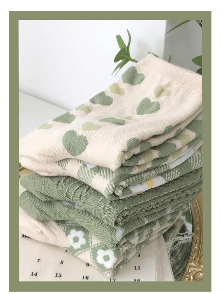 Socks Girls in the Spring and Autumn Socks Jacquard Pure Cotton Moisture Absorption Breathable Floral Wholesale Designer Socks
