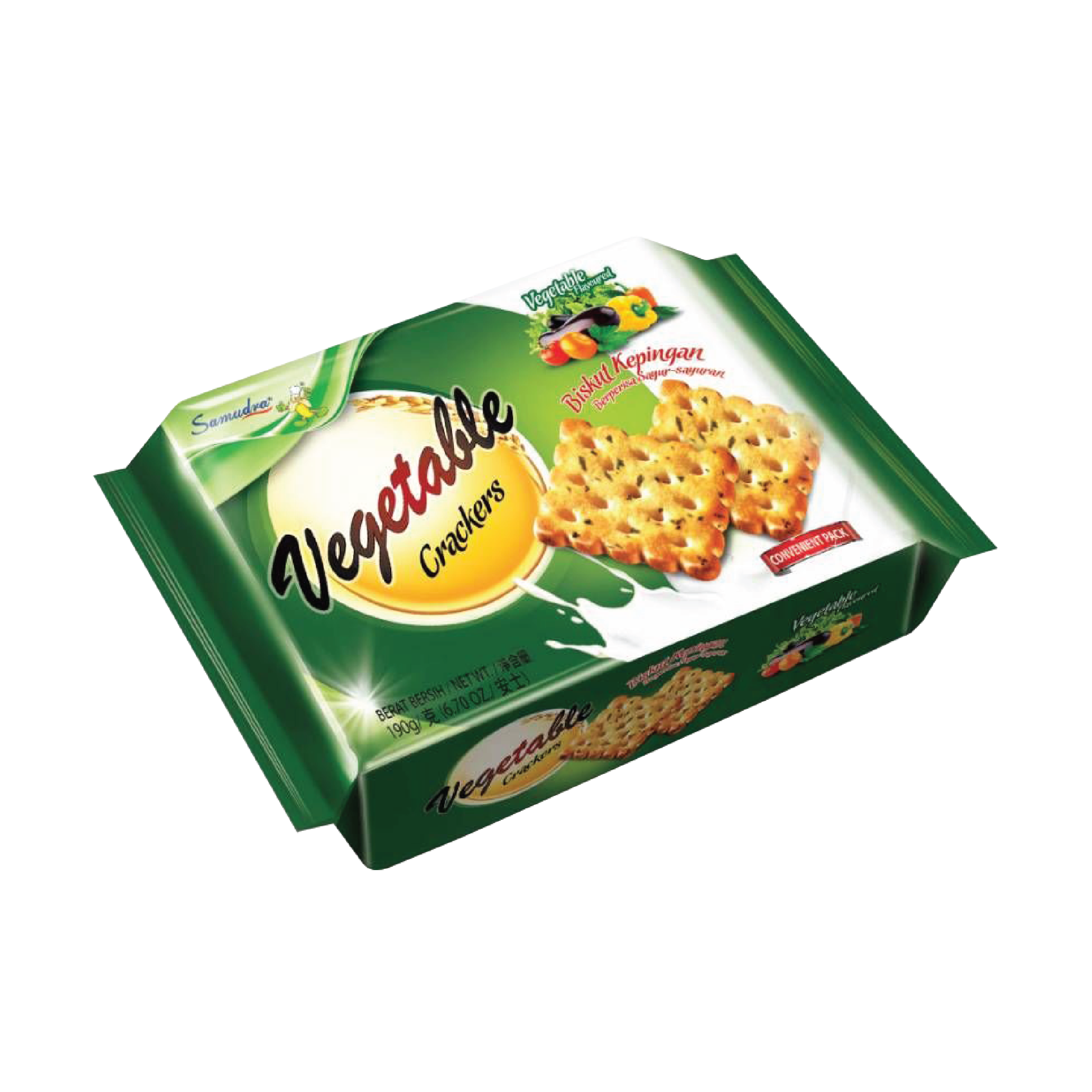 100% natural ingredient Delicious Halal Samudra Samudra Vegetable Crackers 200g x 12 Pouches suitable for office