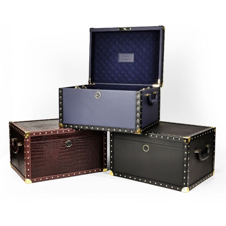 Modern luxury style large leather Jewelry box double layer Fingerprint lock Factory custom gift box wooden jewelry box