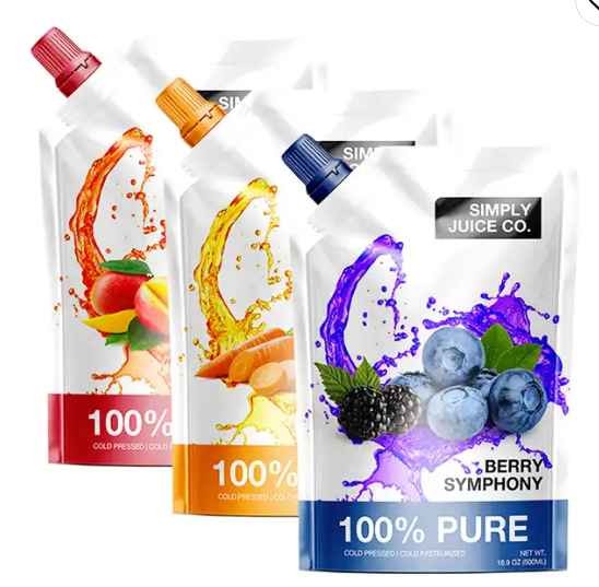 Custom Reusable Plastic Fruit Juice Beverage Packaging Doypack Spout Pouch Standing Pouch Bag With Spout