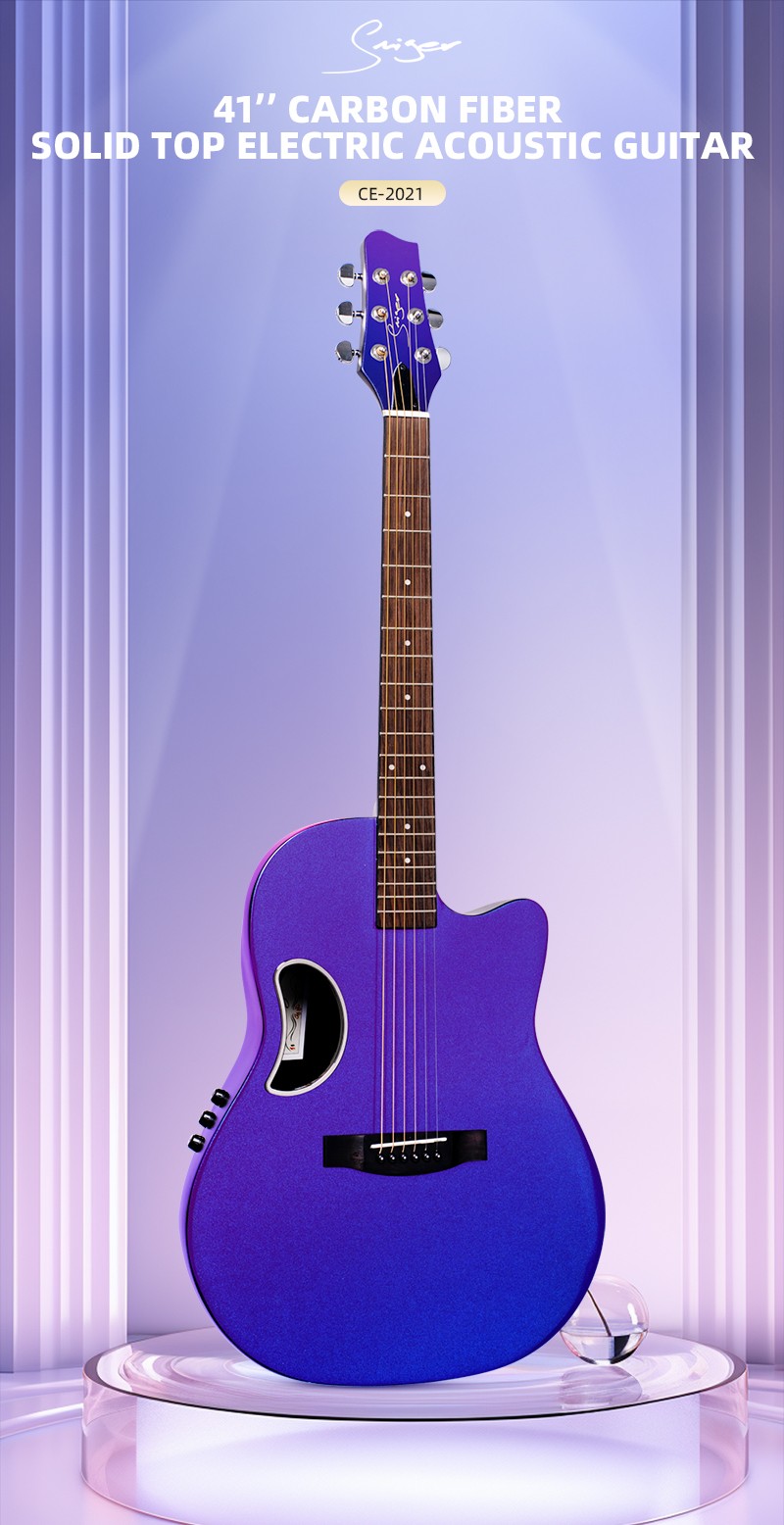 Smiger new solid spruce top carbon fiber back&side unique sound hole design CE-2021 acoustic guitar with 2 band pickup
