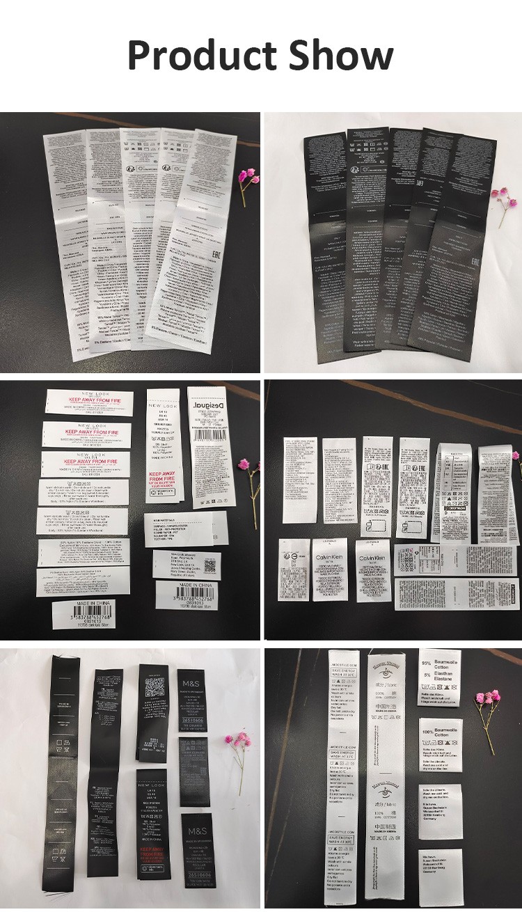 Wholesale Satin Wash Care Label Washing Instructions Printing Labels Ribbon Fabric Printed Care Labels for Clothing Hats Shoes