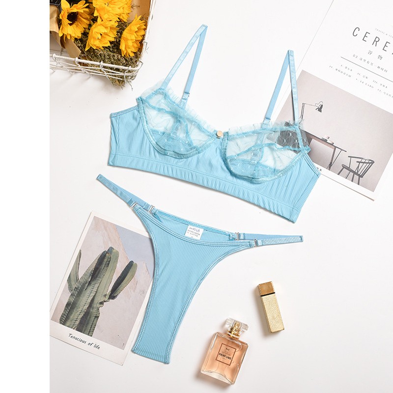 Ruffle Lace Lingerie Sexy Women's Underwear Transparent Bra Party Sets Lace Black Lingerie Bra Underwear Set