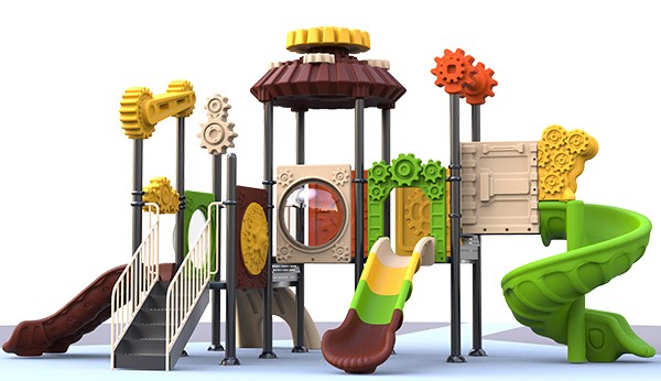 Universal gear theme luxury plastic outdoor playground double slide large outdoor playground slide