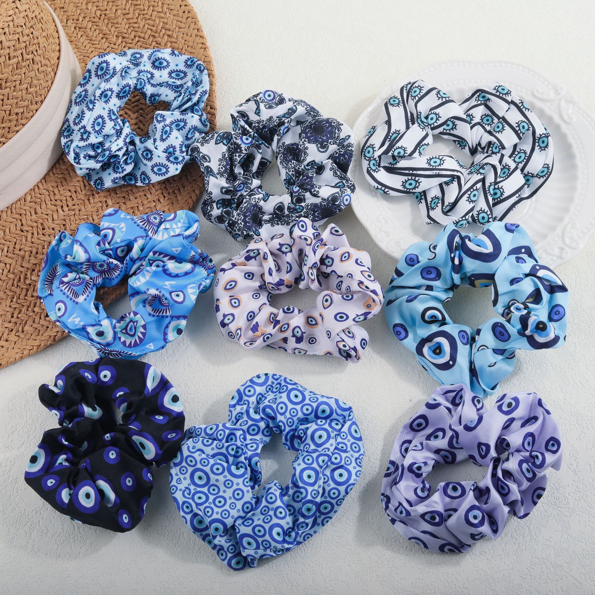 Kingcome New Devil's Eye Hair Rope Students' Hair Accessories High Elastic Fabric Good Luck Evil Angel Eye Hair Ring