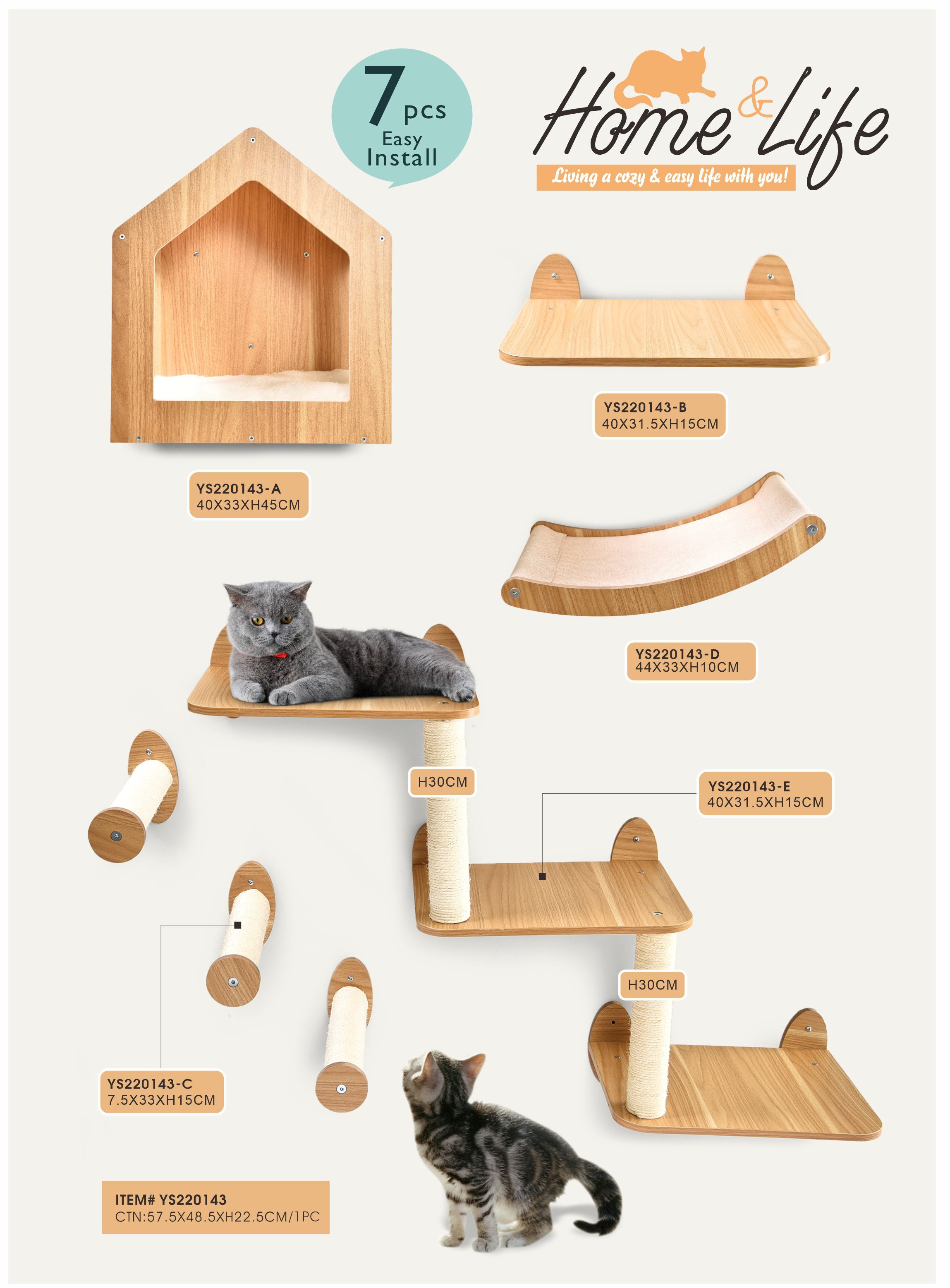 Cats Scratching Ladder Shelf Climb Track Pet Furniture Mounted Cat Wall Shelves