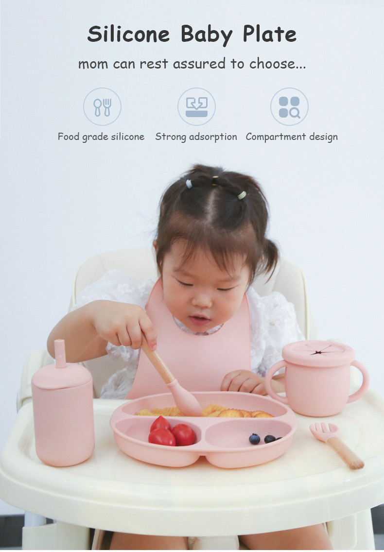 Divided Food Feeding Bowl Silicone Baby Dishes Kid Dinner Suction Baby Silicone Tableware Plate Bowl Set With Lid