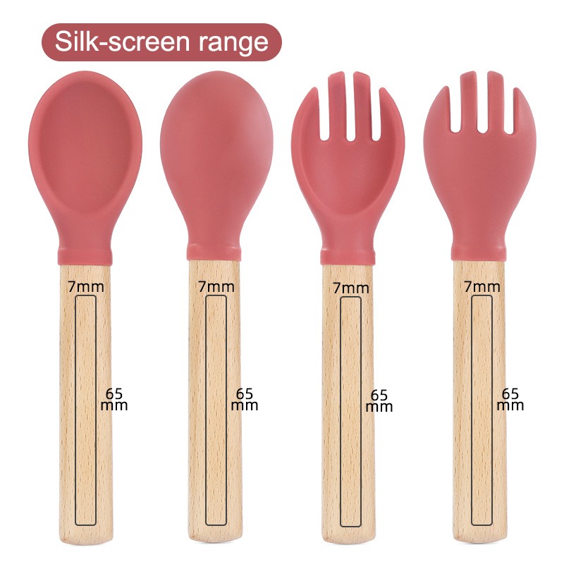 High Quality LFGB Approved Kitchen Spoon Fork Set Custom Wooden Bamboo Food Grade Silicone Baby Spoon