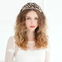 Trendy Wedding Tiara Golden Flowers Leaves Crystal Head Band Bride Wedding Hair Accessories Princess Head Band Wedding