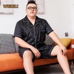 Summer Men's Ice Silk Pajamas Short Sleeved Pyjamas Plus Size Loose 5XL Home Wear Sleepwear Set