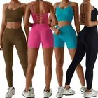 Wholesale Women Seamless Gym Fitness Plus Size Yoga Sets Women Crop Top Sports Bra Leggings 2 Piece Set