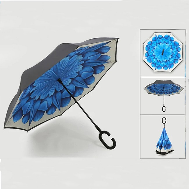 Paragua Wholesale Double Layer Inverted Car Umbrella Reverse Umbrella For The Rain With Beautiful Printing