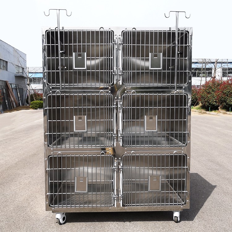 HF Newly pet cages dog kennel 3 layer 6 doors veterinary cat dog cages metal kennels with Wheels