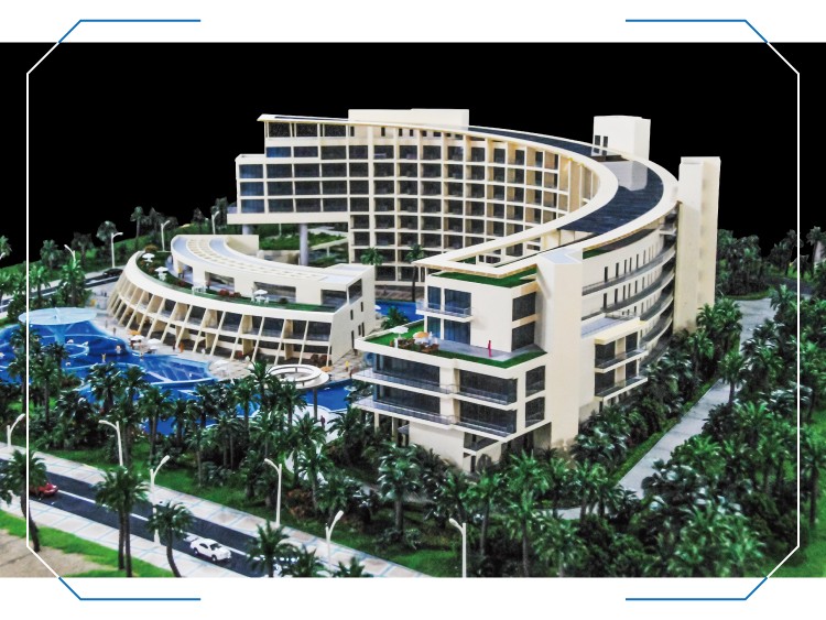 Hotel building design model making for commercial real estate sales 3d metal model making