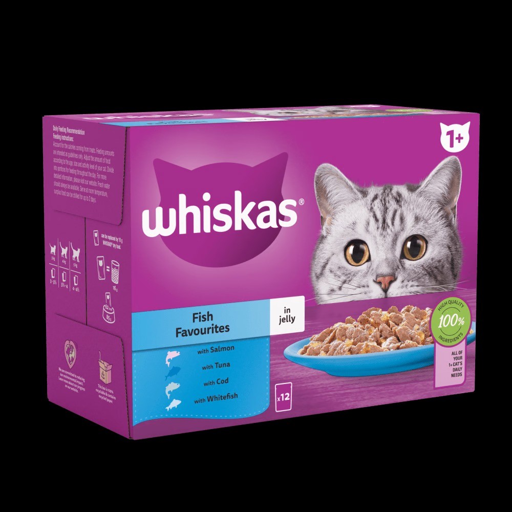 WHISKAS® Fish Favourites in Jelly 1+ Adult Wet Cat Food Pouches 12, 40, 80 x 85g