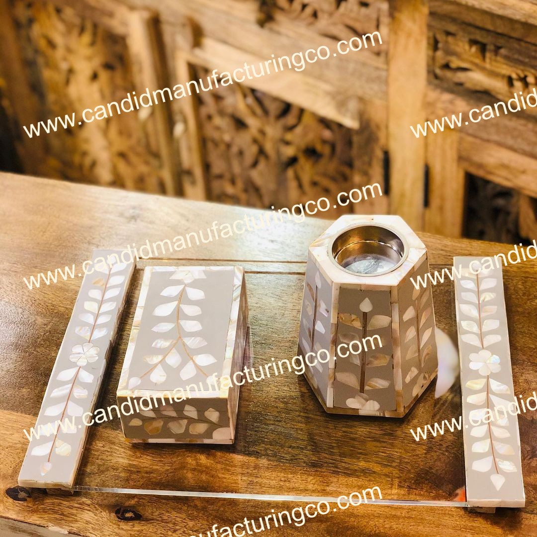 Incense burner Giveaway Gift manufacturer New Design High Quality Best Selling Wood and Colour Bone Inlay Tray set Mubkhar Set