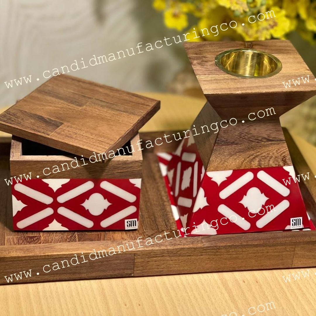 Giveaway gift for Ramadan & Eid Mubkhar Set Bone Inlay Tray Set With Box and Burner Incense Bakhoor Color Bone Give Away Gifts