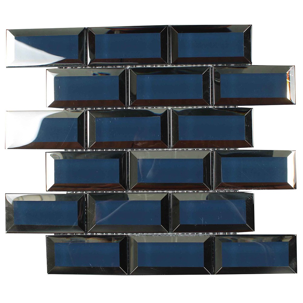 Factory Premium Glossy Deep Blues Glass Subway Tiles Beveled Blue Subway Tiles Mosaic