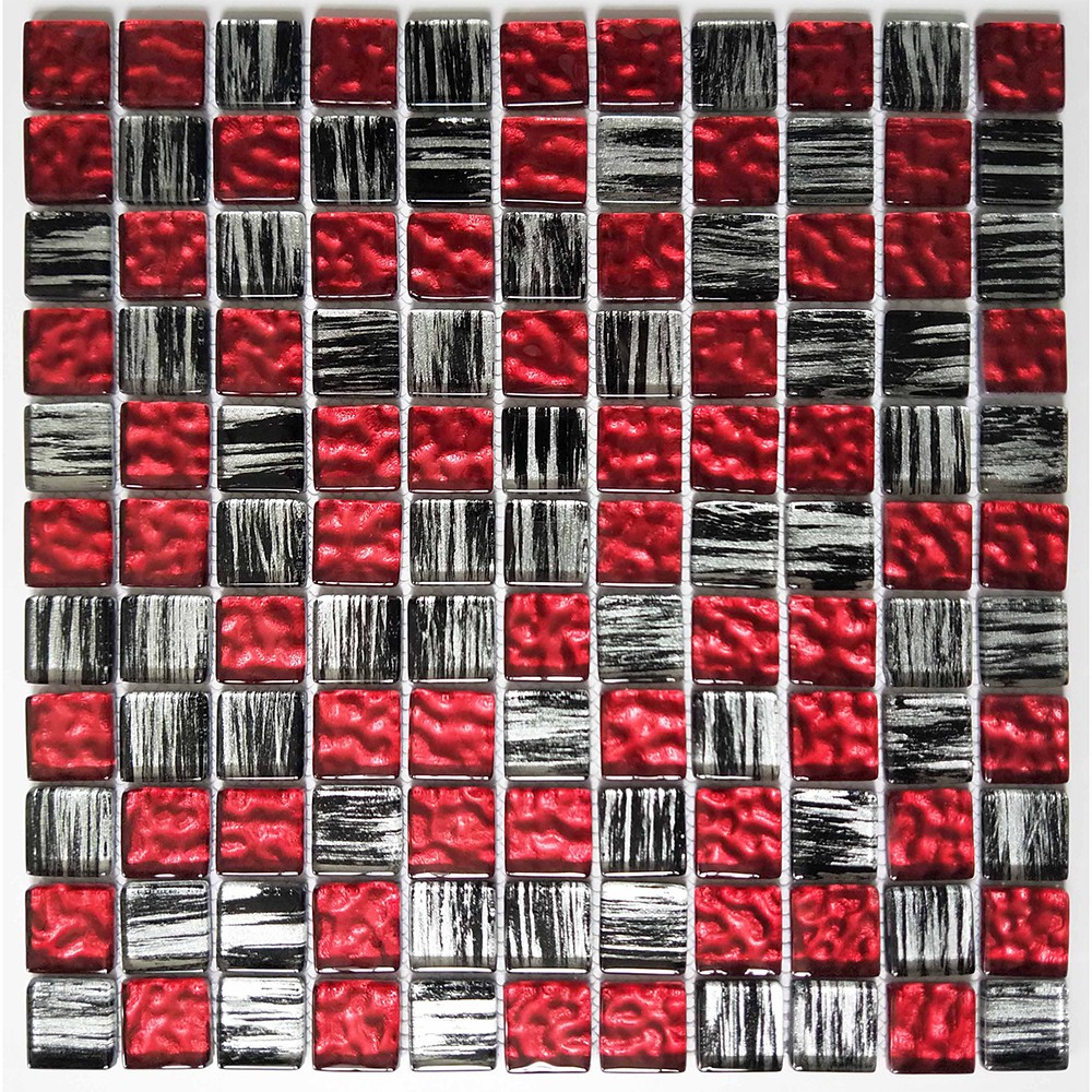 Factory Outlet Glass Mosaic Hand Painting Black and Red Wall Mosaic Tile