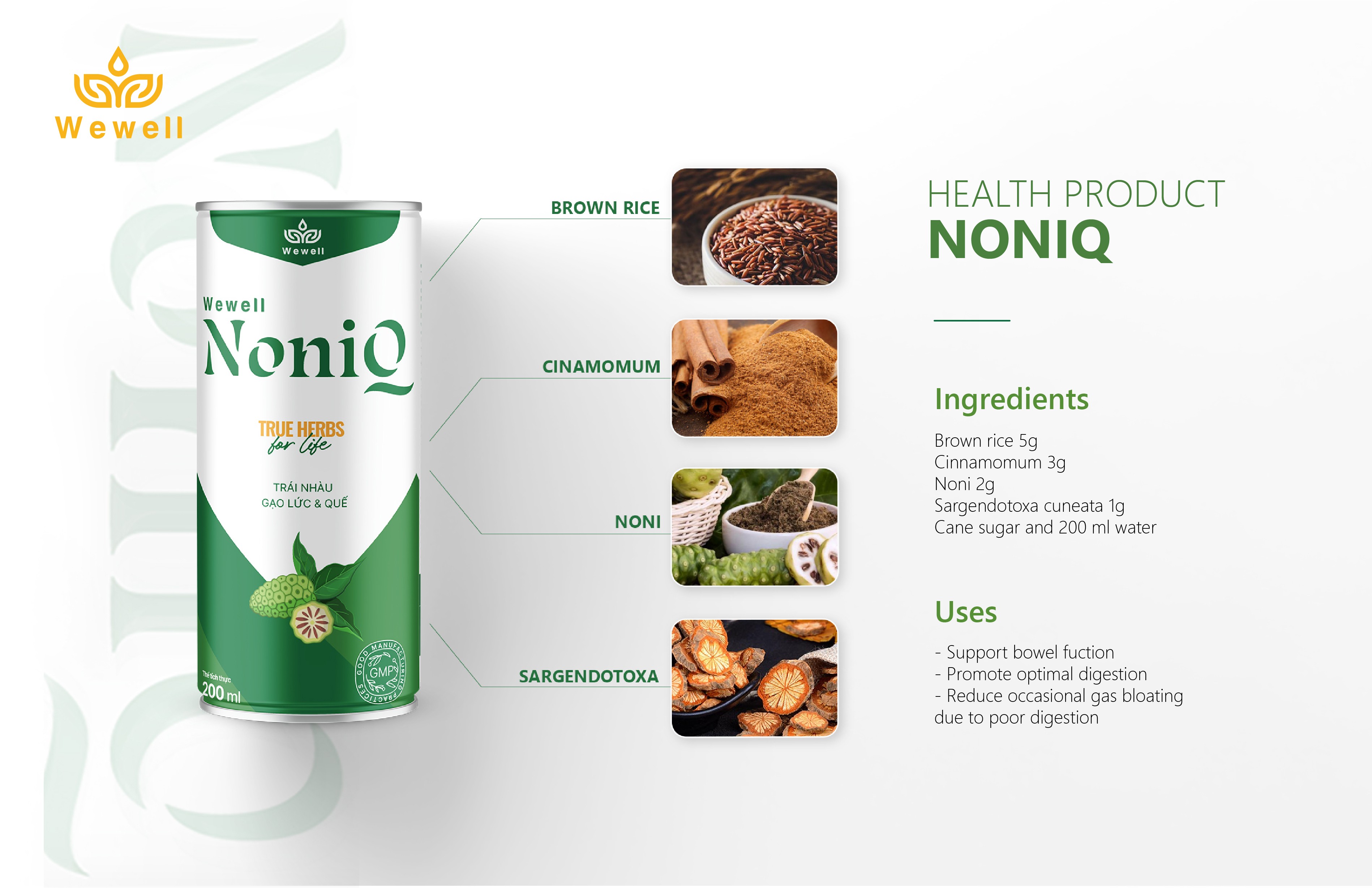 Digestion improvement herbal drink WEWELL NONIQ 200ml wholesale Vietnam manufacturer OEM ODM service competitive price