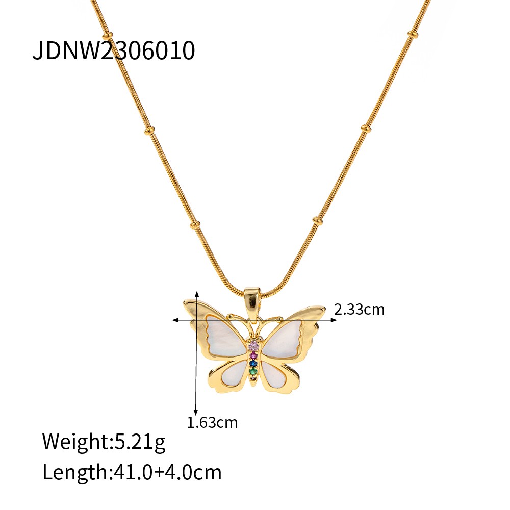 18K Gold Plated Stainless Steel Accessories Cubic Zircons Shell Butterfly Pendant Necklace For Women