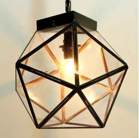 Geometric Chandelier Hotel Lamp Retro LOFT Chandelier Pendant Light Simple Iron Solid Iron Chain Black Powder Coating 1 Meter