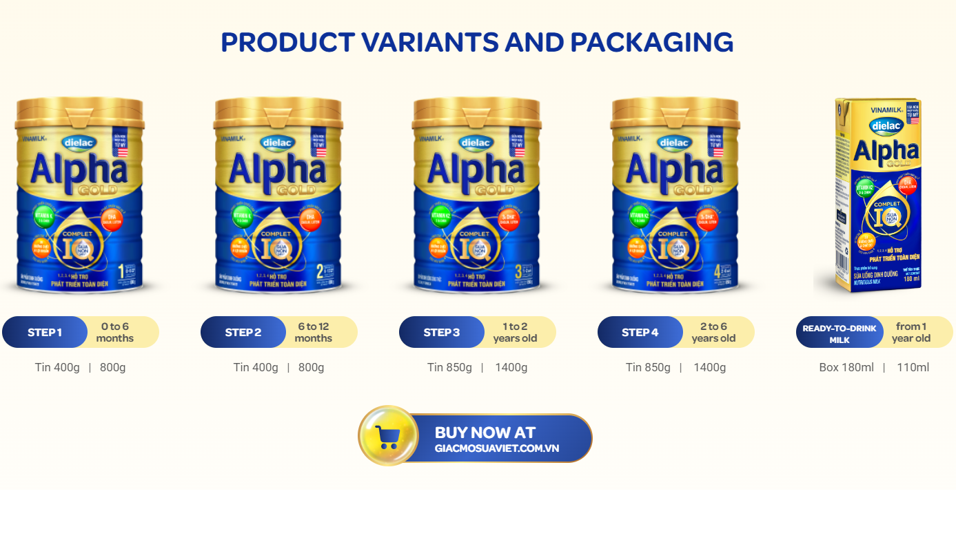 VINAMILK - Dielac Alpha Gold IQ - Follow-up formula with Colostrum - Step 2 (For 6-12 months babies) - 400g x 24 tins per carton