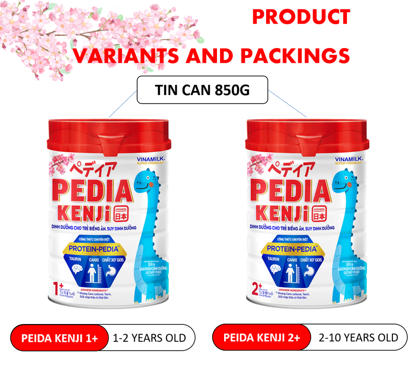 Vinamilk Pedia Kenji - Baby formula with Nutrition from Japan - 1+ (For kids from 1-2 years old) Packing 850g Tin