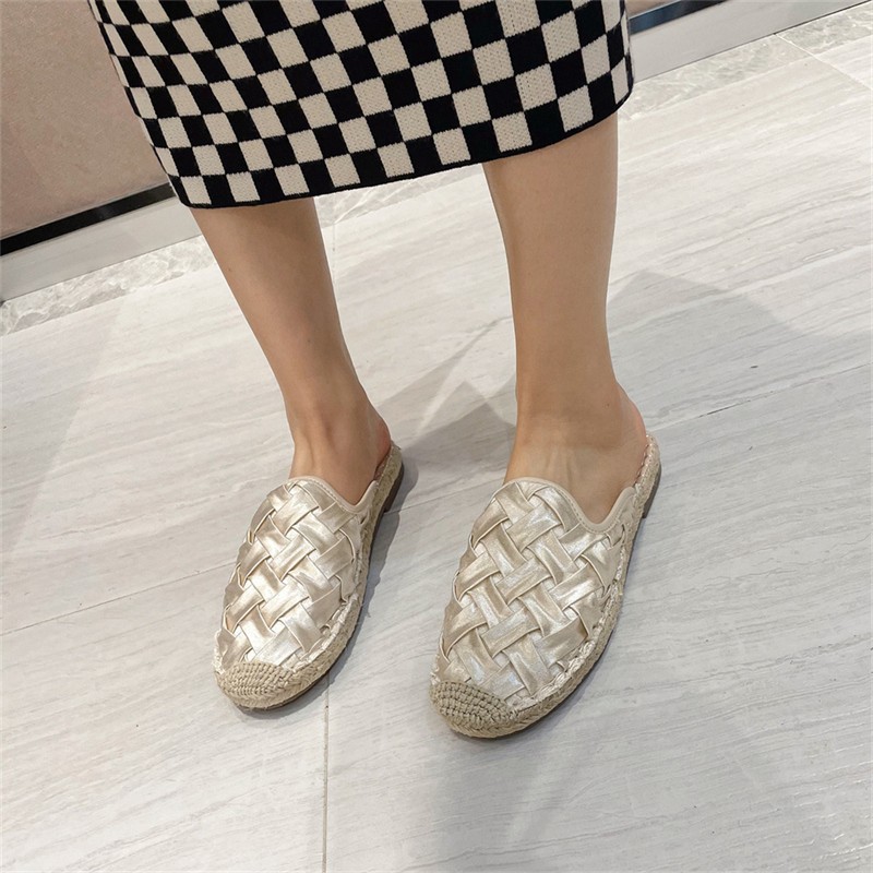 Spring new small fragrant wind 2022 woven lazy bag drag half slippers espadrille wedges for women outside shoes