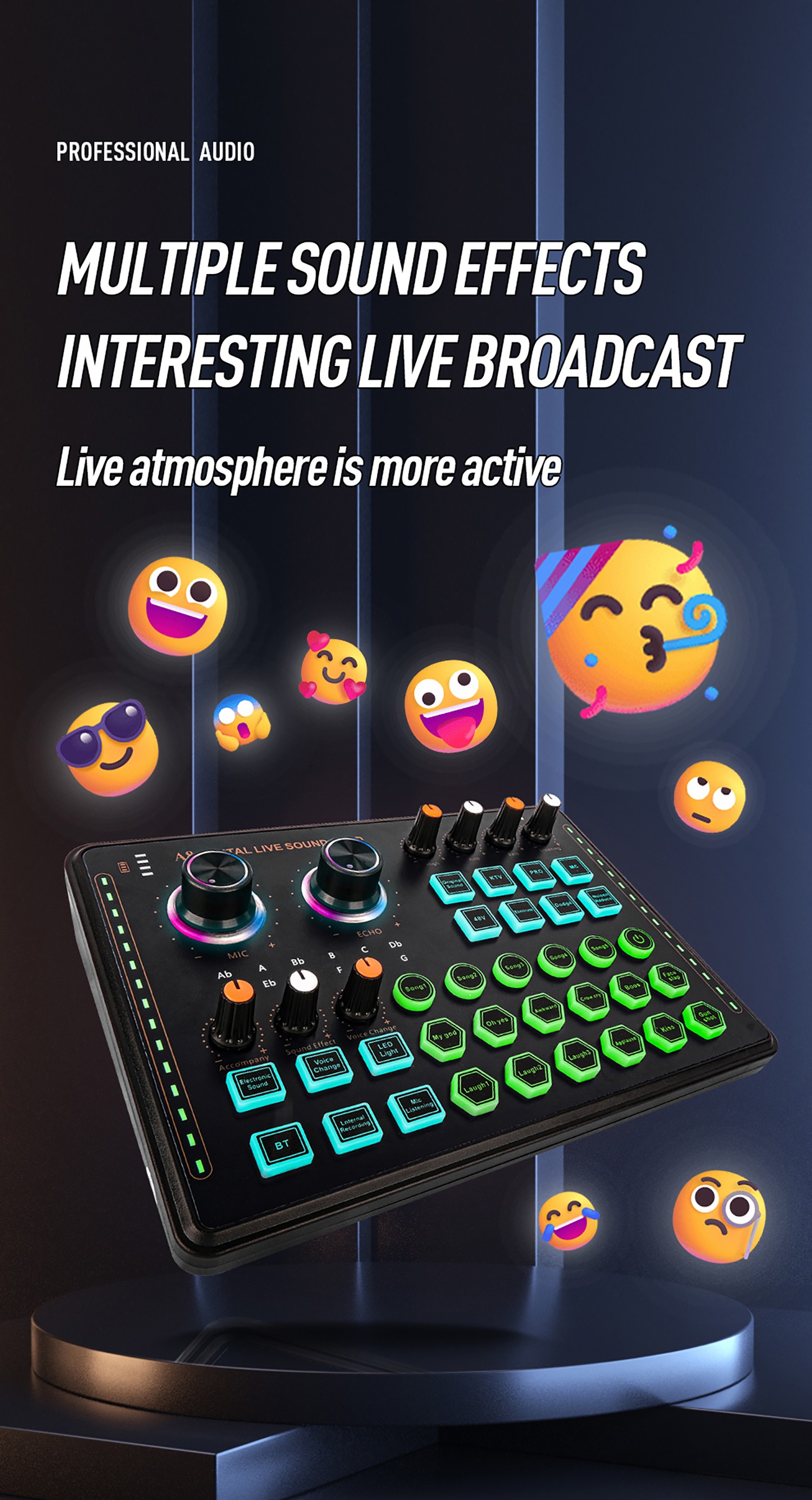 GAX-A8 Digital Live Sound Card Supports 48V Live Audio USB External Computer Mobile Phone Singing Recording Soundcard Mini Mixer