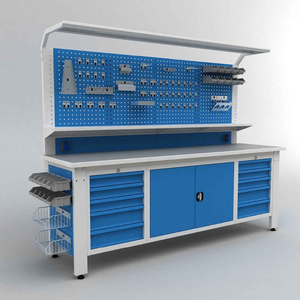 igh Durable Steel Industrial Factory Table with 10 drawers