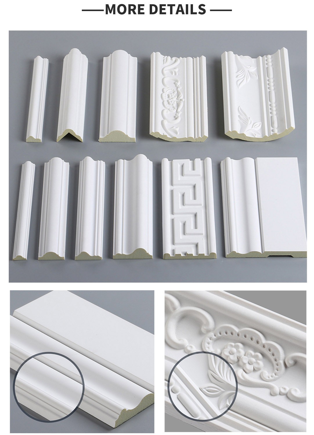 Free samples primed white painted polyurethane pu mouldings for interior decoration