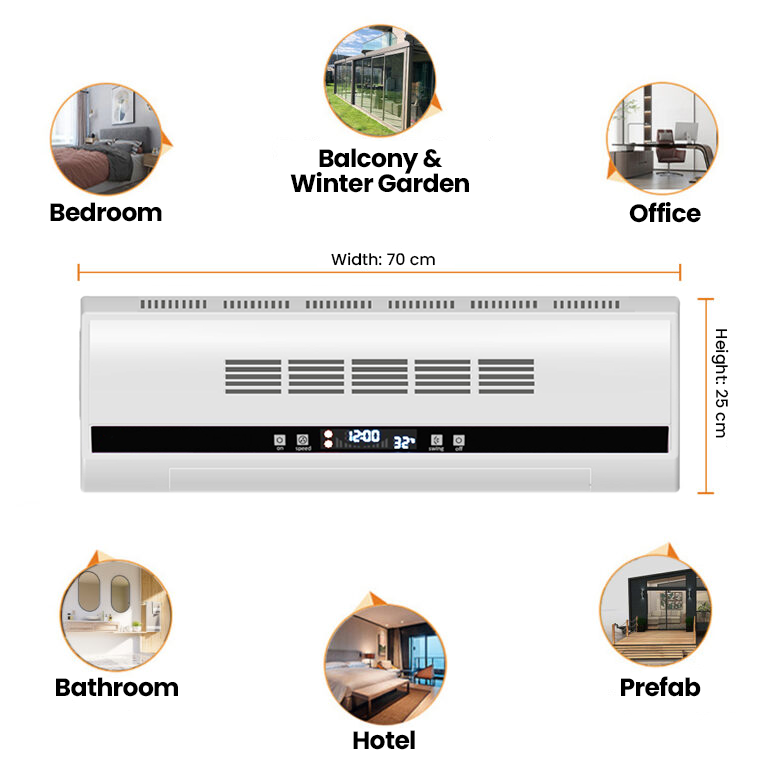 ALJI 3000W Super-Quiet PTC Ceramic Wall Mounted RemoteControl EcoFriendly Fan Heater with Temperature Controller Electric Heater