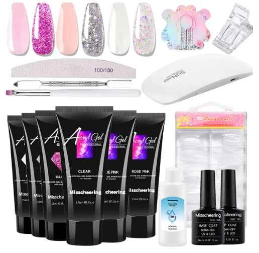 Profession Nail Art Kit Glitter Poly Gel Nail extension Glow In The Dark with UV Lamp Nails tools