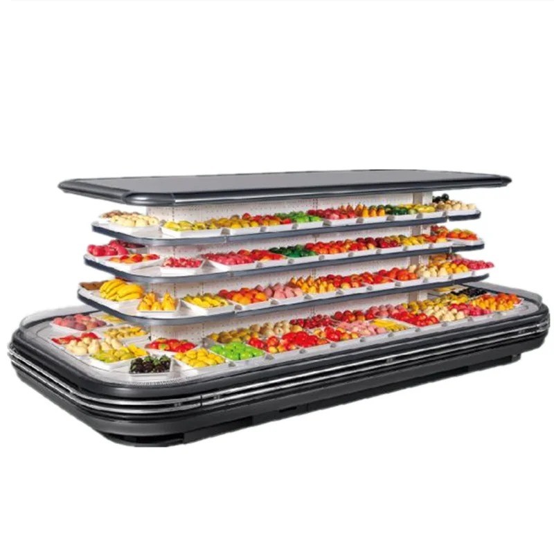 Supermarket refrigerator multideck open display commercial refrigerator for fruit and vegetable round island fridge cabine