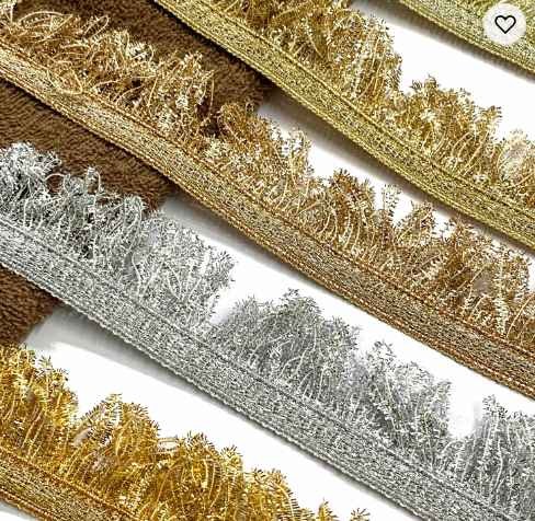 Metallic Fur Golden And Silver Color 1.5" Fringe Lace Trim For Designer Women's Garments And Clothing Deals In Wholesale