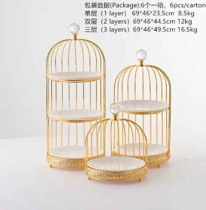 Metal Gold Wedding Cake Tools Ceramic Display Tray Wedding Ceramic Cake Stand 2 and 3 tier Birdcage Stand