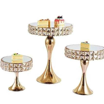 Crystal Decorative Trays Wedding Dessert Table Set Cake Tools Set Cake Stand Set with Crystal Beads for Wedding