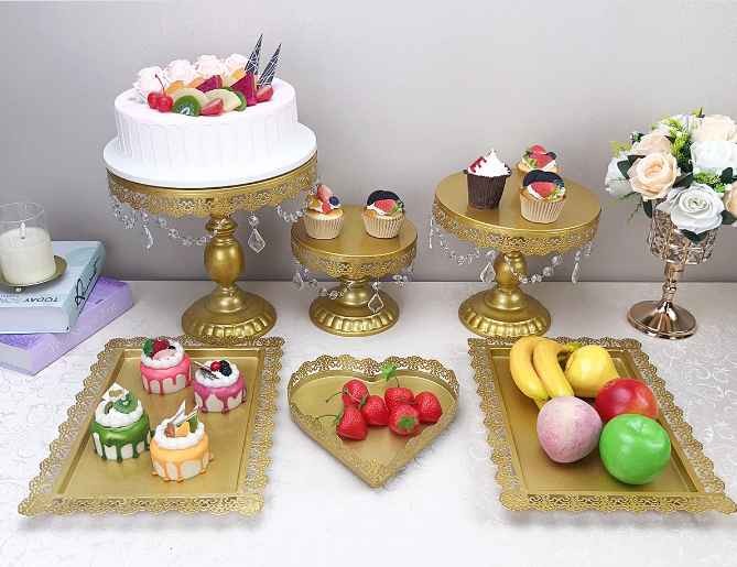 Round Cake Decorations Supplies Dessert Table Cupcake Display Tray Wedding Party Metal Painted Cake Stand Set