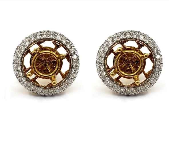 Hong Kong Jewelry Wholesale Solid Gold Wedding 18k Yellow Gold High Quality Diamond Jewellery Round Earring Studs For Women