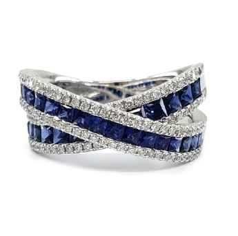 Dainty Stackable Timeless Design Fine Jewellery 18k White gold Natural Round Diamond Oval Blue Sapphire Band Ring For Donna