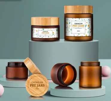 New product natural frosted amber clear pet plastic body butter cosmetic cream jar with bamboo lid