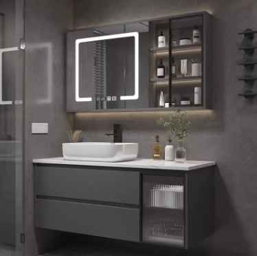 Bathroom storage cabinet wall mounted rock slab counter top bathroom vanity with cheap factory price